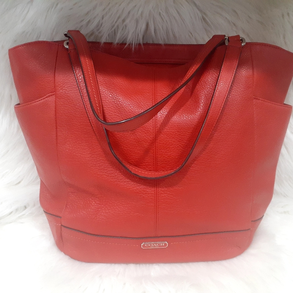 Red Coach Women's Park Leather North South Tote Bag, T23662